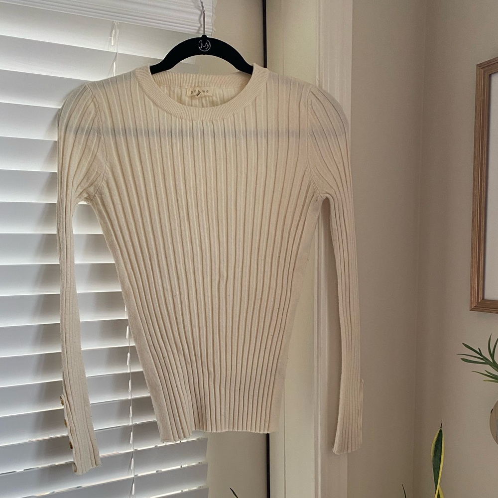 Bohme Cream Ribbed Crew Neck Sweater